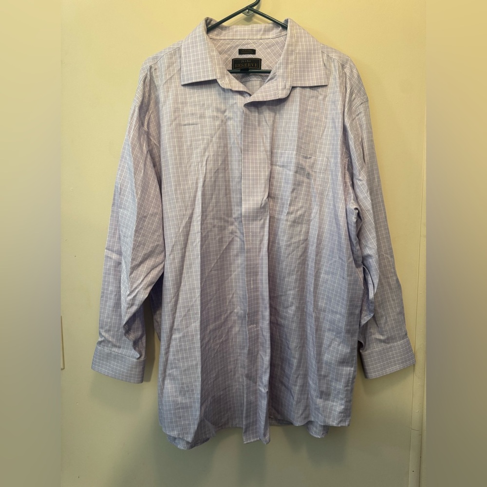 Jos. A. Bank Men's Light Purple Plaid Dress Shirt Neck 18.5